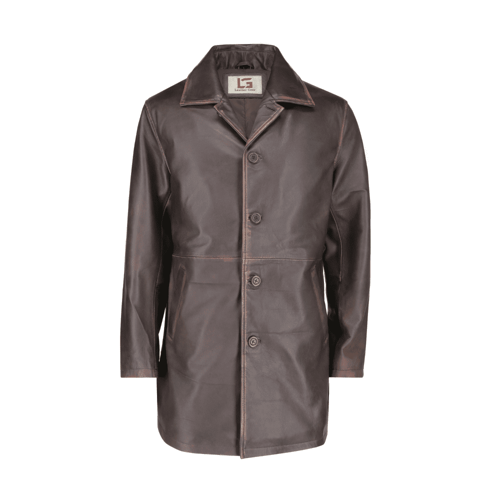 Men’s Vintage Style Brown Distressed Long Leather Coat (2)