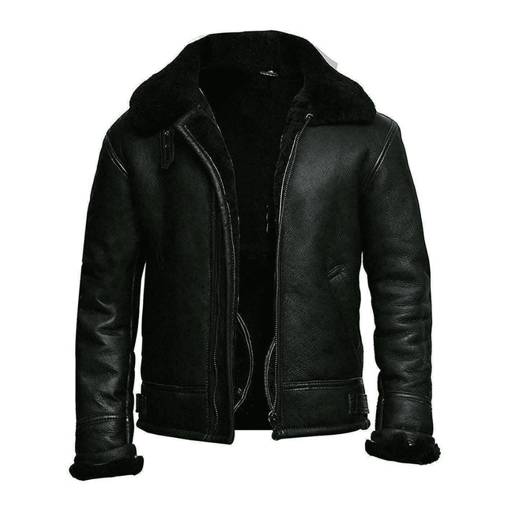 B3 Bomber Black Real Leather Jacket (1)