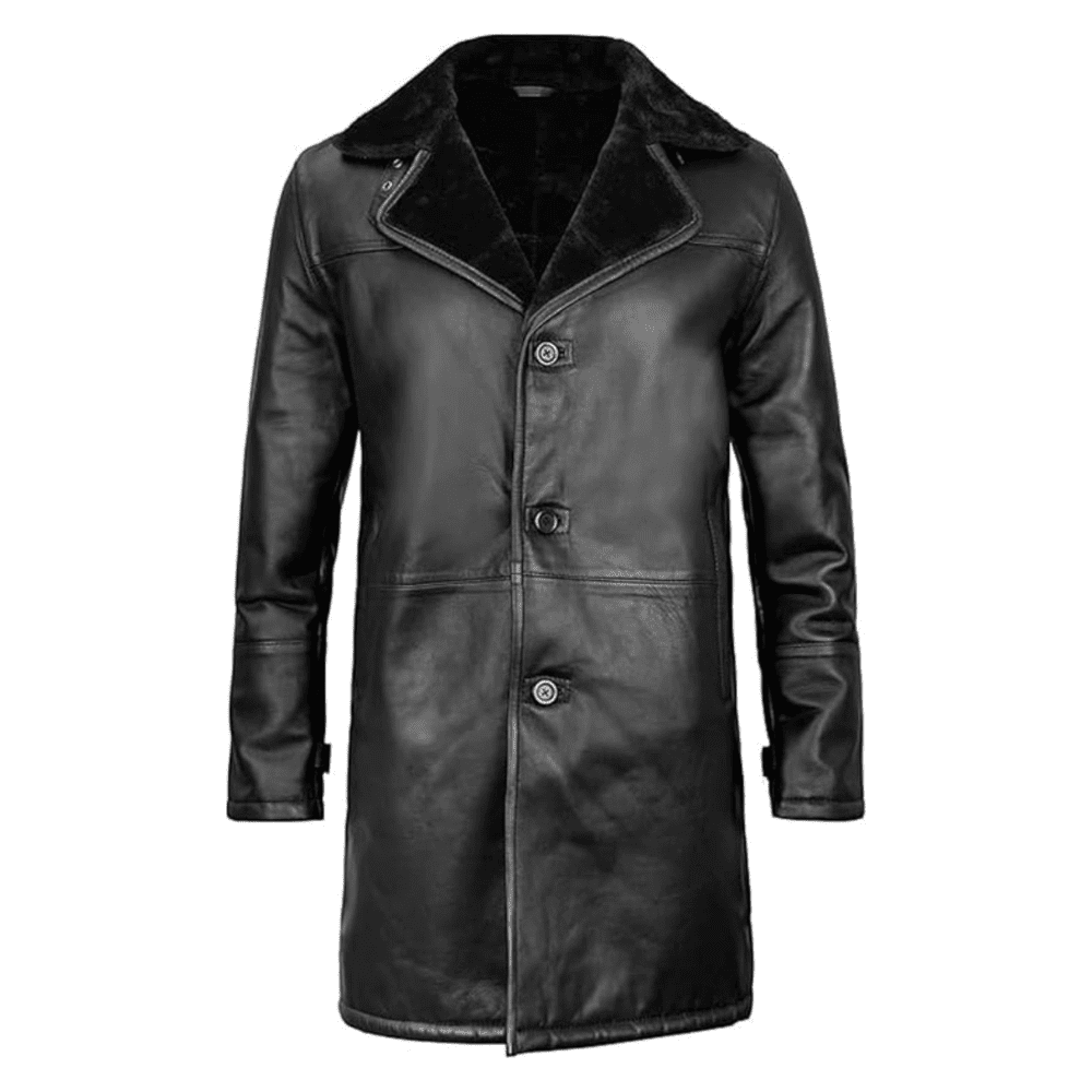 Mens Real Leather Faux Fur Long Coat (2)