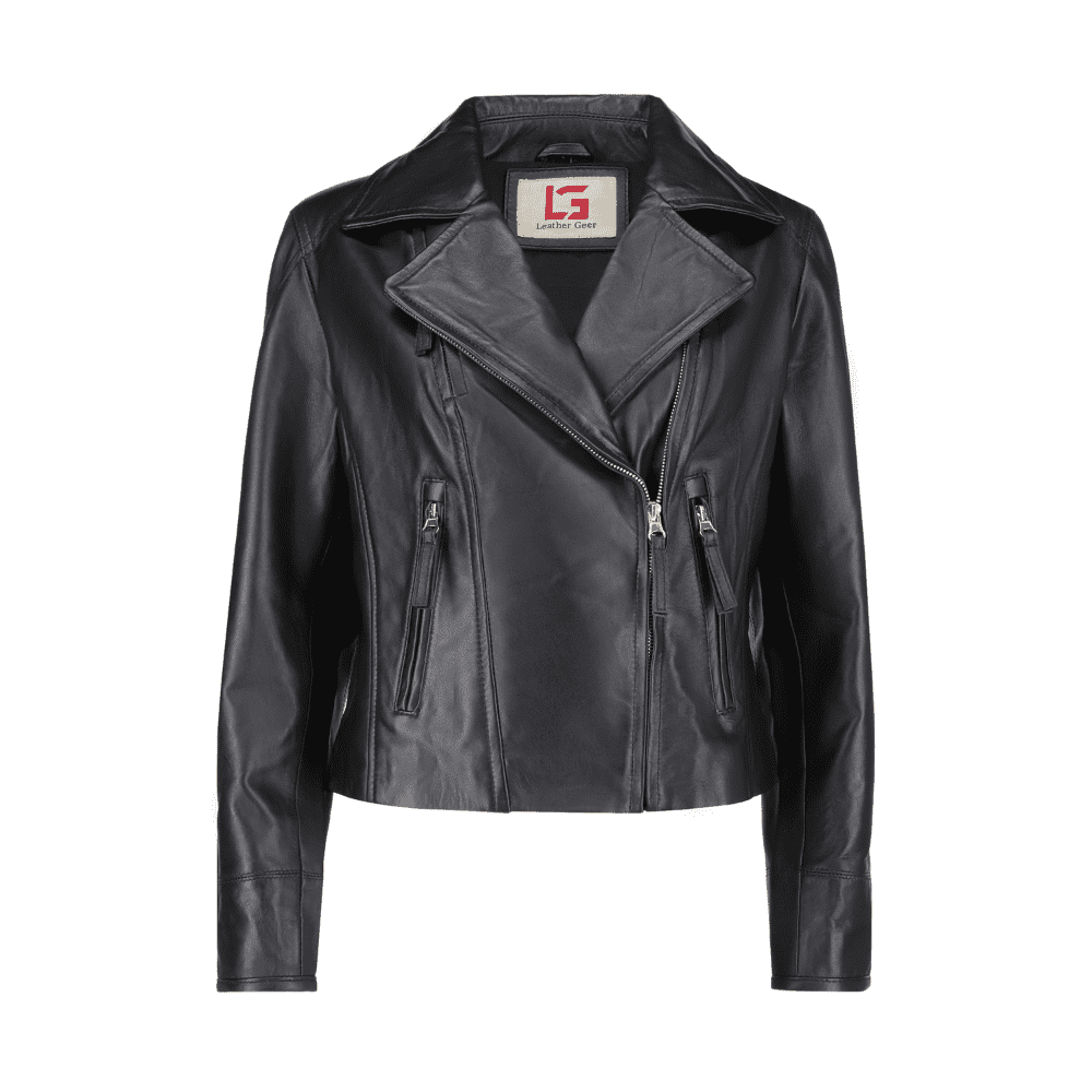 Women Black Leather Biker Jacket (2)
